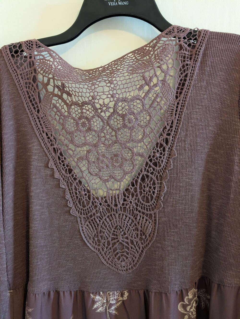 Maurices Women's Lace-Trim Flowy Purple Floral Knit Top - Picture 8 of 15